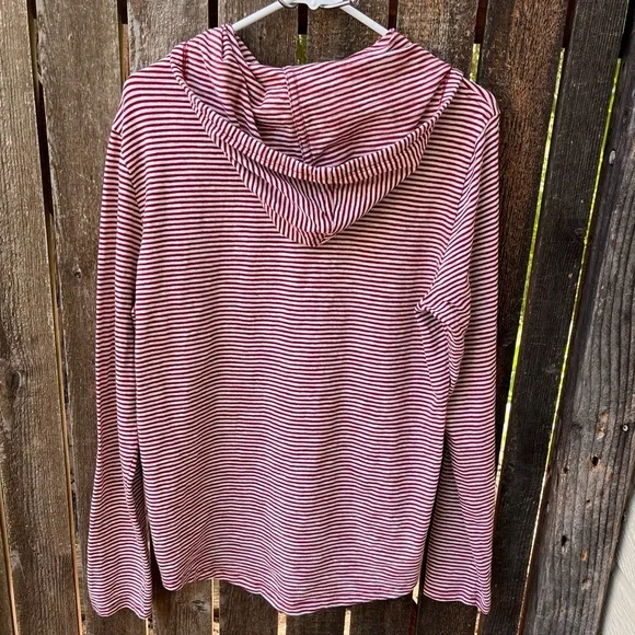 Vince Men’s Slub 100% Cotton Stripe Popover Hoodie Top In Red & White Sz M